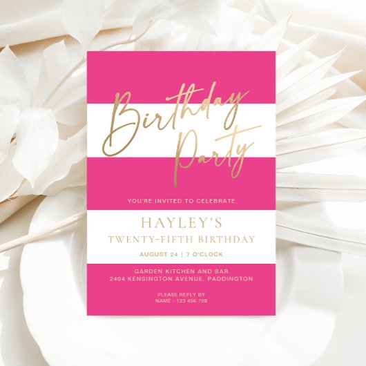 Hot Pink Stripe Goud Verjaardag Kaart
