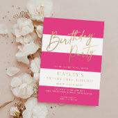 Hot Pink Stripe Goud Verjaardag Kaart