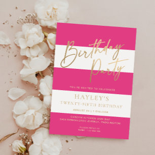 Hot Pink Stripe Goud Verjaardag Kaart