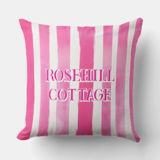 Hot Pink Stripes bewerkbare tekst Buitenkussen