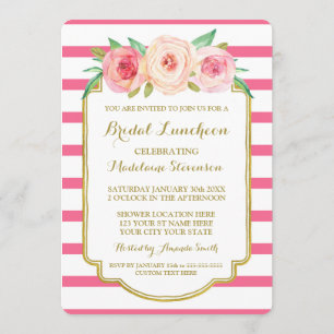 Hot Pink Stripes Gold Pink Floral Bridal Lunch Kaart