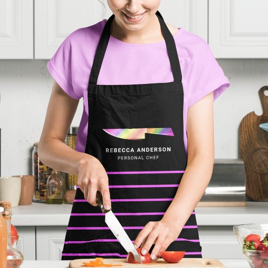 Hot Pink Stripes Rainbow Chef Knife, persoonlijk Schort