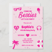 Hot Pink Summer Girl Verjaardagsfeestje Kaart (Voorkant)