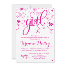 Hot Pink Super Girly Baby shower Uitnodiging