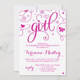 Hot Pink Super Girly Baby shower Uitnodiging
