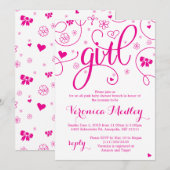 Hot Pink Super Girly Baby shower Uitnodiging (Voorkant / Achterkant)