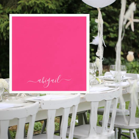 Hot Pink Swash Script Cocktail Servet