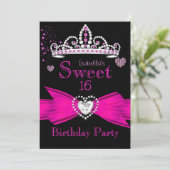 Hot Pink Sweet 16 Birthday Diamond Tiara 2 Kaart (Staand voorkant)