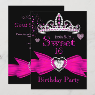 Hot Pink Sweet 16 Birthday Diamond Tiara 2 Kaart