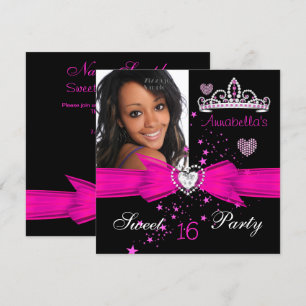Hot Pink Sweet 16 Birthday Diamond Tiara Foto Kaart