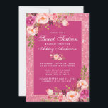 Hot Pink Sweet 16 Birthday Floral Glitter Kaart<br><div class="desc">Waterverf Roze bloesem en roze Glitter Hot Pink Sweet Sixteen Aannodiging Kaart op zaterdag</div>