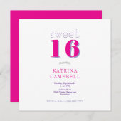Hot Pink Sweet 16 Square Verjaardagsfeest Kaart (Voorkant / Achterkant)
