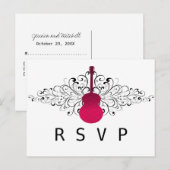 Hot Pink Swirls Guitar RSVP Briefkaart (Voorkant / Achterkant)