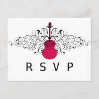 Hot Pink Swirls Guitar RSVP Briefkaart