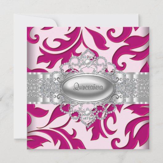 Hot Pink Swirls Quinceanera Uitnodigingen (Voorkant)