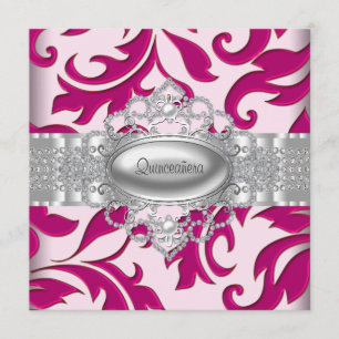 Hot Pink Swirls Quinceanera Uitnodigingen