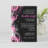 HOT PINK SWIRLS & STARS Bat Mitzvah Invitation Kaart (Staand voorkant)