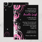 HOT PINK SWIRLS & STARS Bat Mitzvah Invitation Kaart (Voorkant / Achterkant)