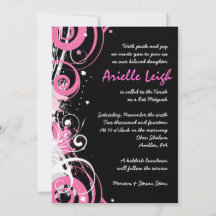 HOT PINK SWIRLS & STARS Bat Mitzvah Invitation