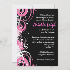 HOT PINK SWIRLS & STARS Bat Mitzvah Invitation Kaart