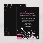 HOT PINK SWIRLS & STARS Bat Mitzvah Party Kaart (Voorkant / Achterkant)
