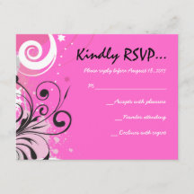 HOT PINK SWIRLS & STARS Bat Mitzvah Reply Card