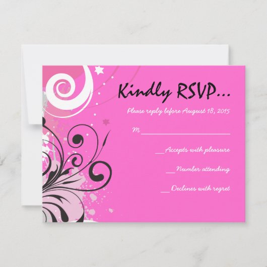 HOT PINK SWIRLS & STARS Bat Mitzvah Reply Card RSVP Kaartje (Voorkant)