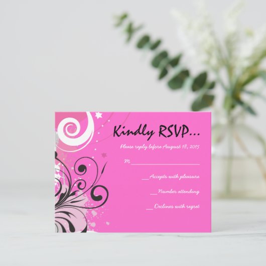 HOT PINK SWIRLS & STARS Bat Mitzvah Reply Card RSVP Kaartje (Staand voorkant)