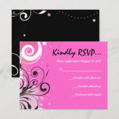 HOT PINK SWIRLS & STARS Bat Mitzvah Reply Card RSVP Kaartje (Voorkant / Achterkant)