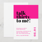 Hot Pink Talk Thirty to me Verjaardag Kaart (Voorkant / Achterkant)