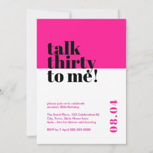 Hot Pink Talk Thirty to me Verjaardag Kaart