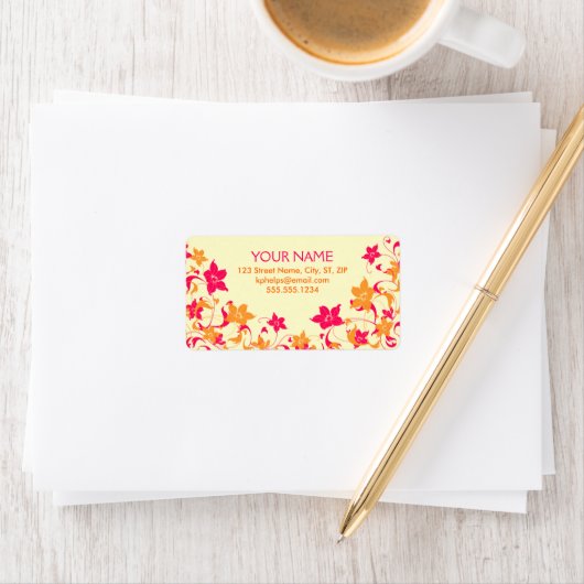 Hot Pink & Tangerine Floral Border Address Label (Insitu)