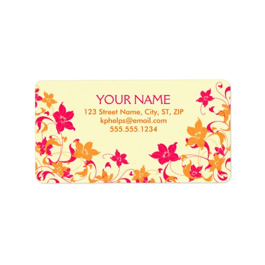 Hot Pink & Tangerine Floral Border Address Label (Voorkant)