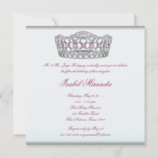 Hot Pink Tiara Quinceanera 15e partij Kaart (Achterkant)