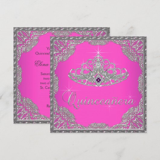 Hot Pink Tiara Quinceanera Kaart (Voorkant / Achterkant)