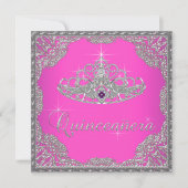 Hot Pink Tiara Quinceanera Kaart (Voorkant)