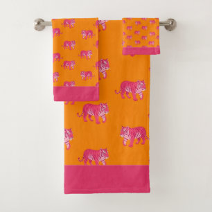 Hot Pink Tiger op vet Sinaasappel Boho Pattern Bad Handdoek