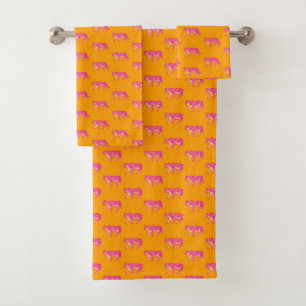 Hot Pink Tiger op vet Sinaasappel Boho Pattern Bad Handdoek