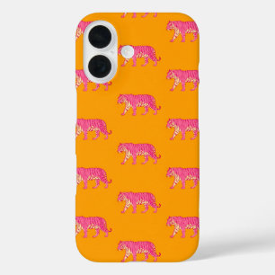 Hot Pink Tiger op vet Sinaasappel Boho Pattern iPhone 16 Hoesje