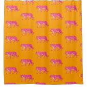 Hot Pink Tiger op vet Sinaasappel Boho Pattern Douchegordijn (Voorkant)