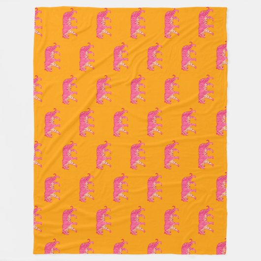 Hot Pink Tiger op vet Sinaasappel Boho Pattern Fleece Deken (Voorkant)