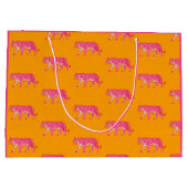 Hot Pink Tiger op vet Sinaasappel Boho Pattern Groot Cadeauzakje (Achterkant)