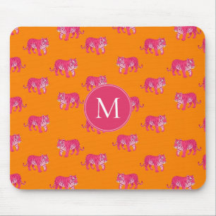 Hot Pink Tiger op vet Sinaasappel Boho Pattern Muismat