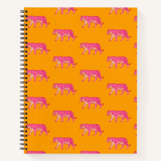 Hot Pink Tiger op vet Sinaasappel Boho Pattern Notitieboek (Voorkant)