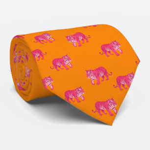 Hot Pink Tiger op vet Sinaasappel Boho Pattern Stropdas