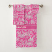  hot pink toile de jouy bedrukt bad handdoek (Insitu)