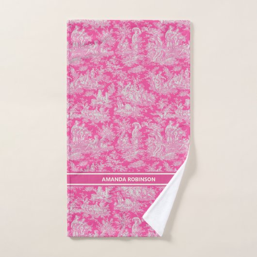  hot pink toile de jouy bedrukt bad handdoek (Handdoek)