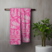  hot pink toile de jouy bedrukt bad handdoek
