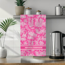  hot pink toile de jouy bedrukt theedoek