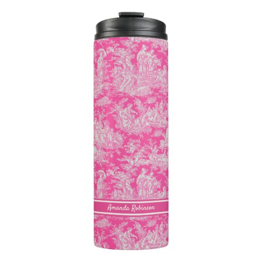  hot pink toile de jouy bedrukt thermosbeker (Voorkant)